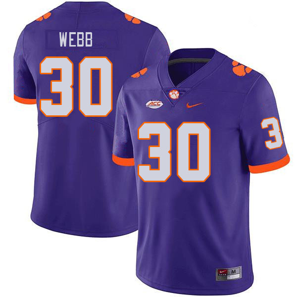 Men #30 Kylen Webb Clemson Tigers College Football Jerseys Stitched-Purple - Click Image to Close